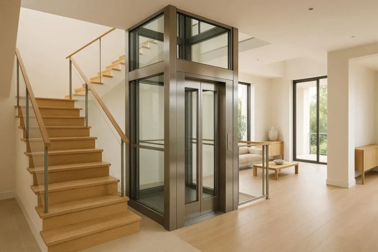 Modern residential elevator installed in a multi-story home for accessibility and aging-in-place living