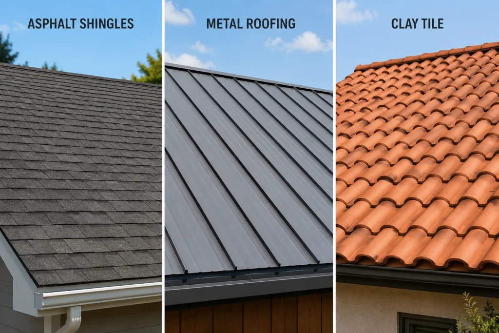 Comparison of asphalt shingle, metal, and tile roofing materials and their durability
